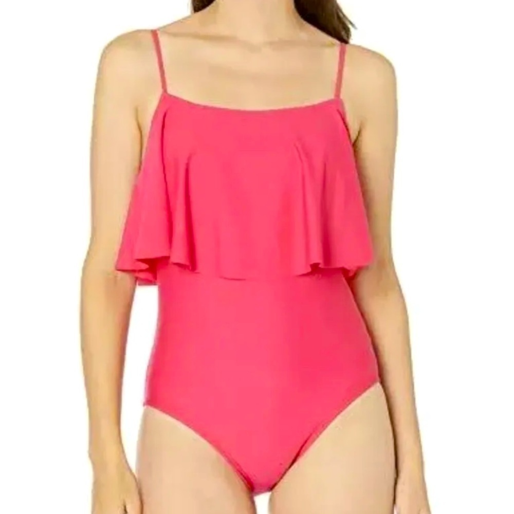 Tommy Hilfiger Women's Magenta Ruffle One Piece Swimsuit